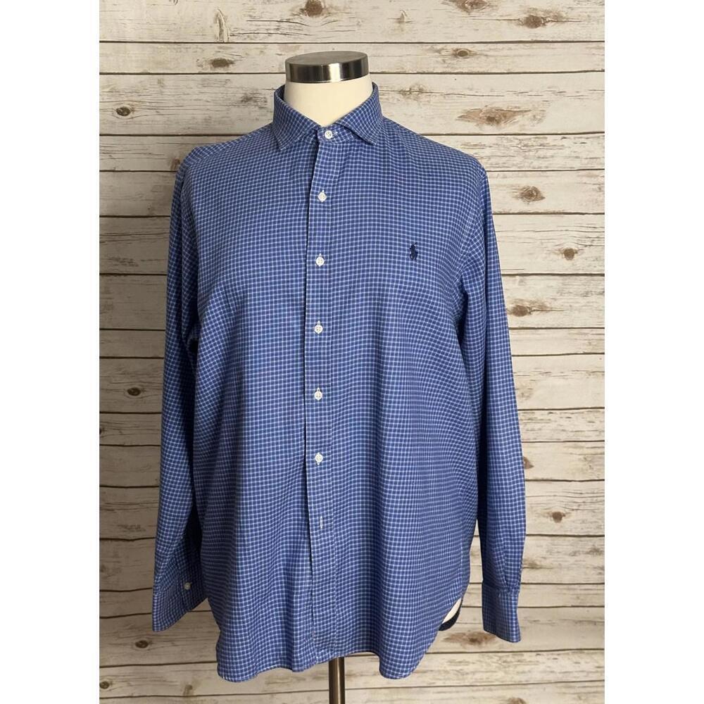 Polo Ralph Lauren classic cotton blue/navy/white plaid button-up shirt Size XL